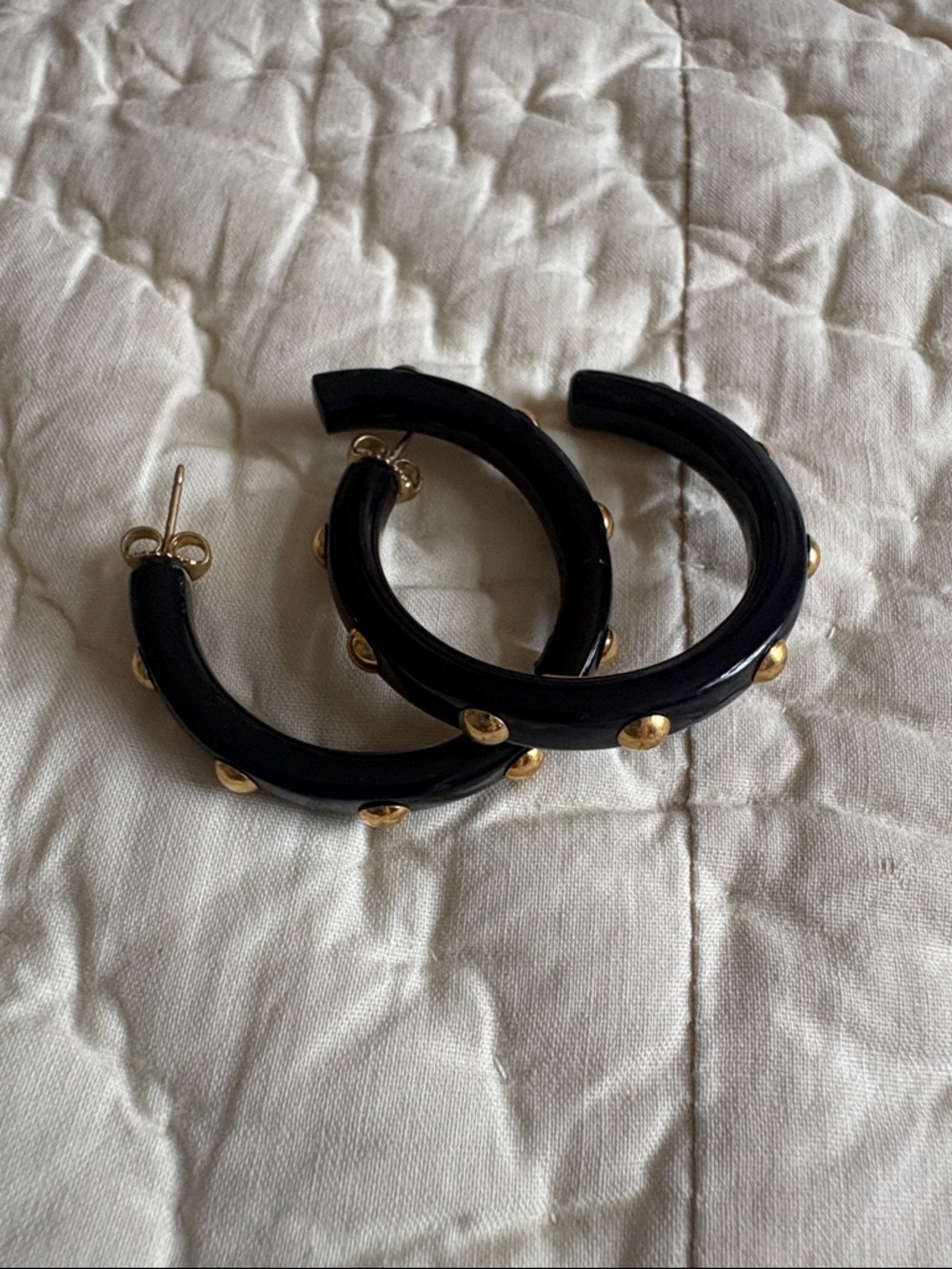 New Listing Coach Black Hoop Earrings with Gold Stud Accents